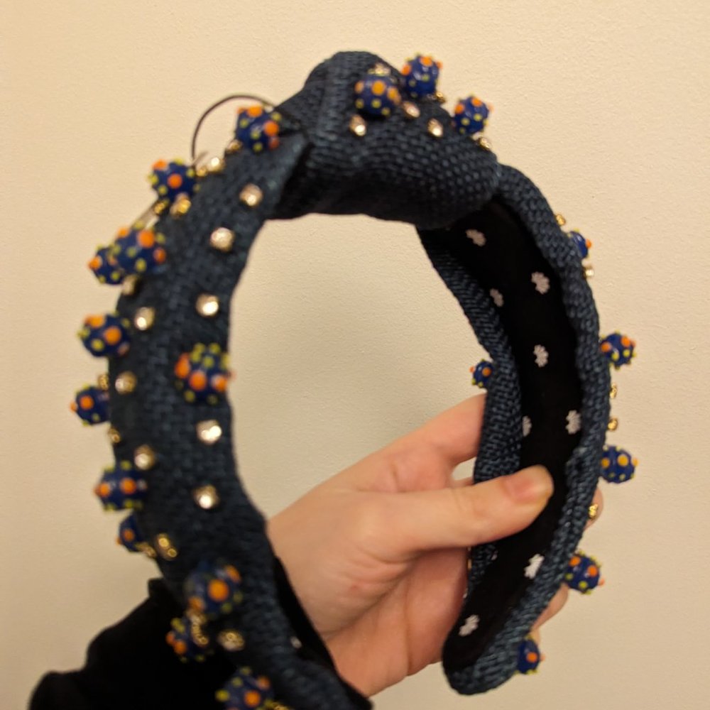 Lele Sadoughi Lisbon Blue Cristallo Blue Beaded Knotted Headband